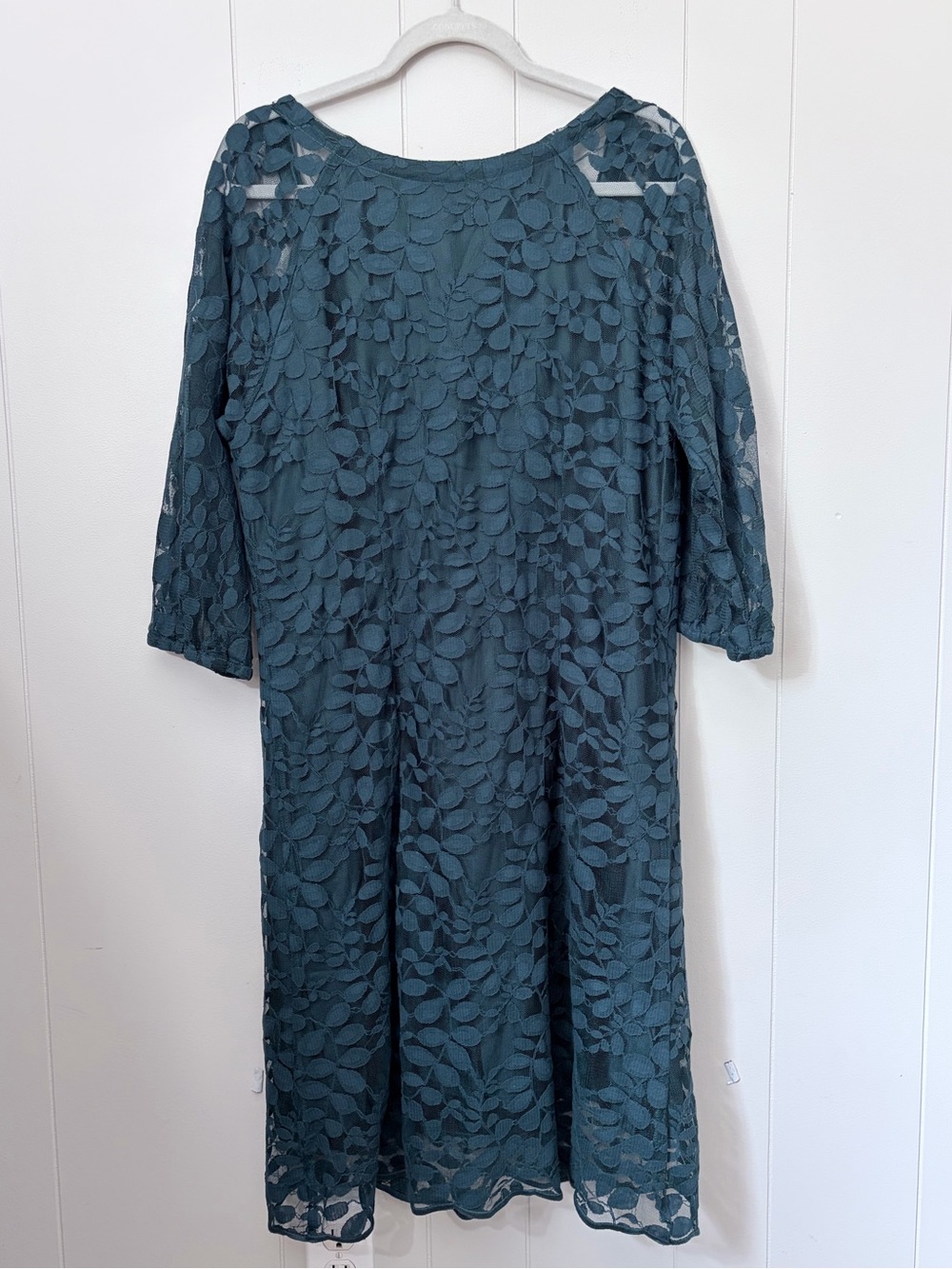 Garnet Hill Teal Lace Midi Dress with Tie Neck - Picture 6 of 10